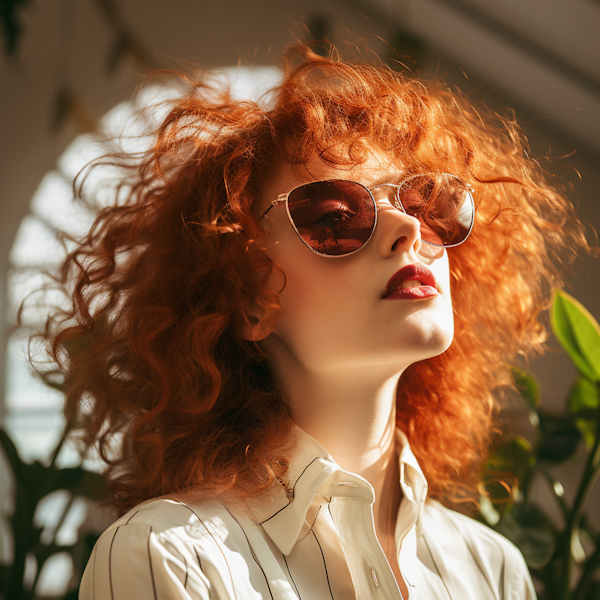 Serene Redheaded Muse in Sunlit Contemplation