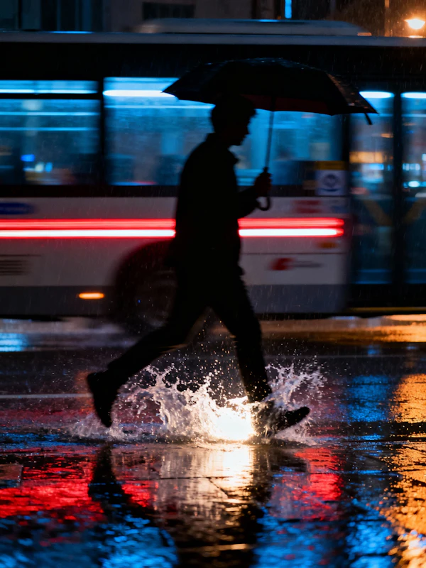 Rainy Urban Silhouette