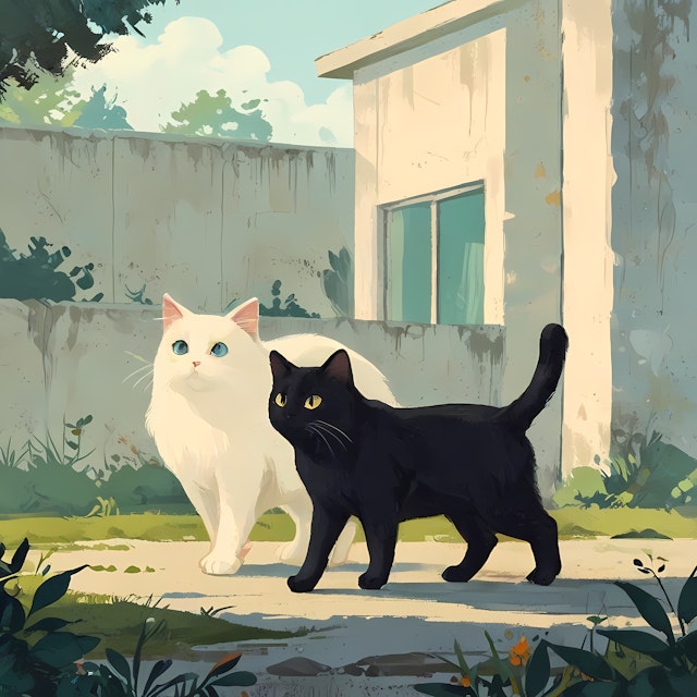 Cats on a Sunlit Path