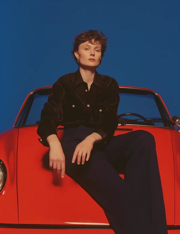 Person on Red Car