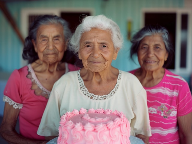 Celebratory Moment Among Elderly Friends