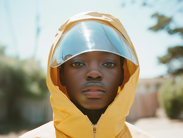 Person in Yellow Hooded Jacket with Visor