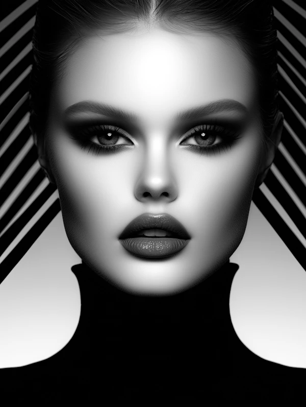Black and White Portrait with Geometric Background