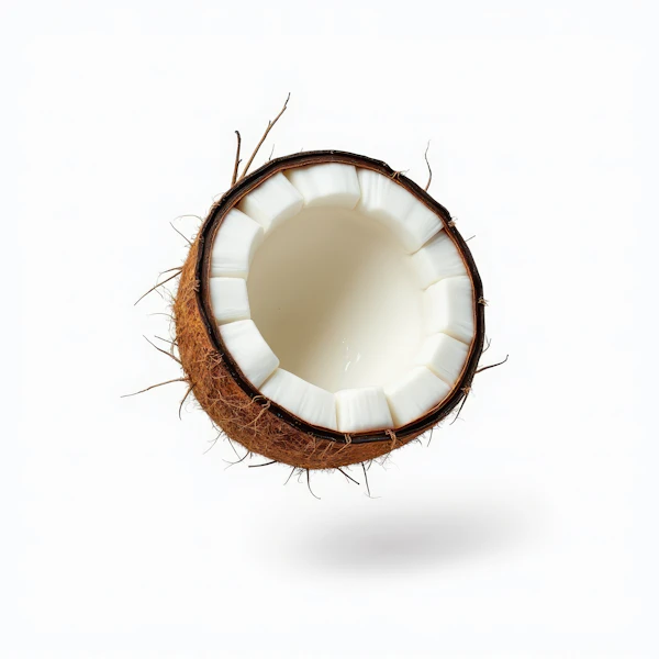 Halved Coconut on Plain Background