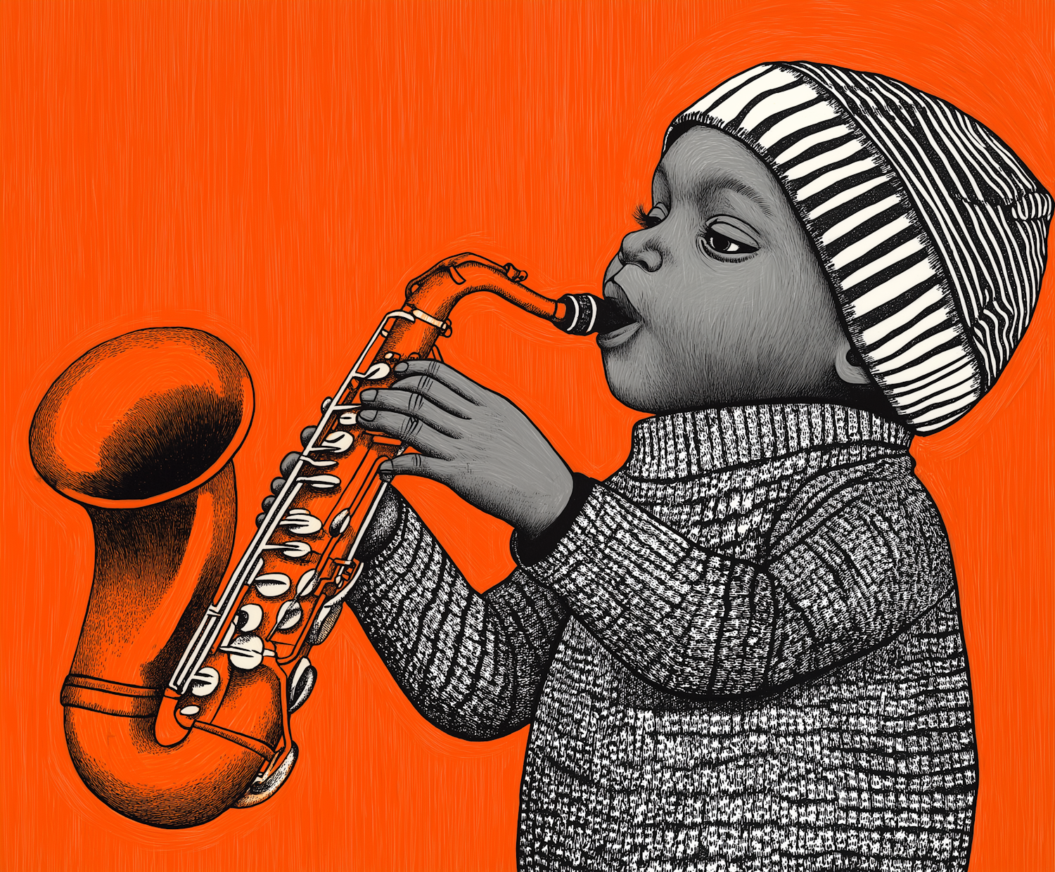 Child Playing Saxophone Illustration