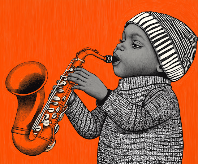 Child Playing Saxophone Illustration