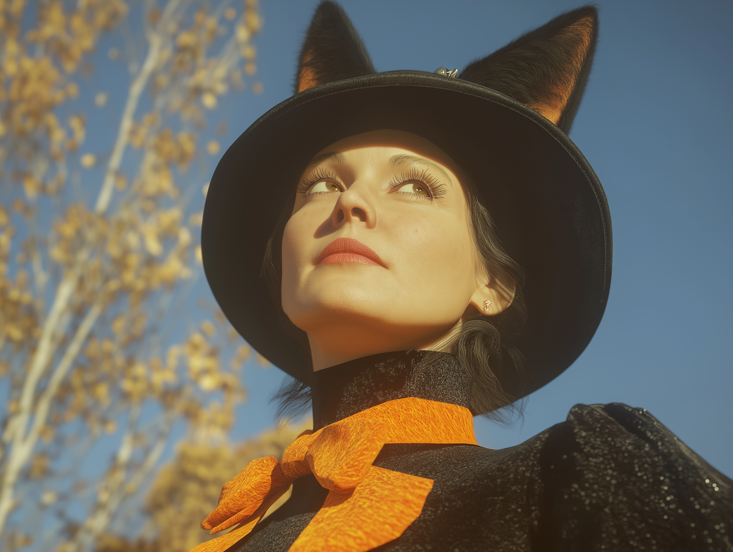 Woman in Whimsical Costume with Autumn Background