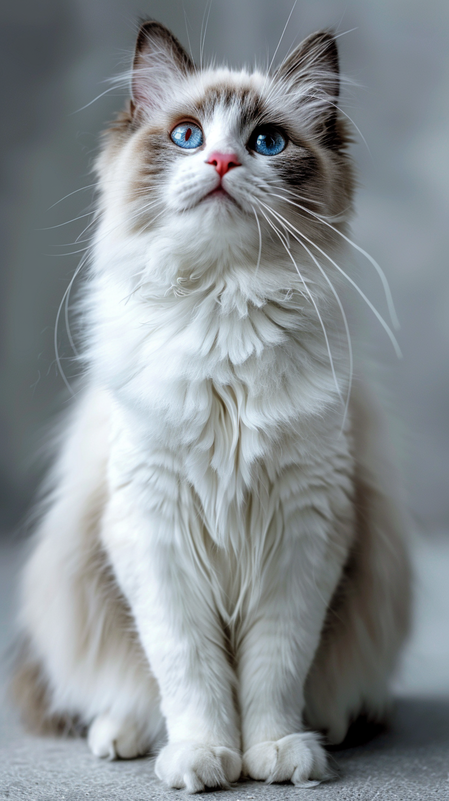 Regal Fluffy White Cat Portrait