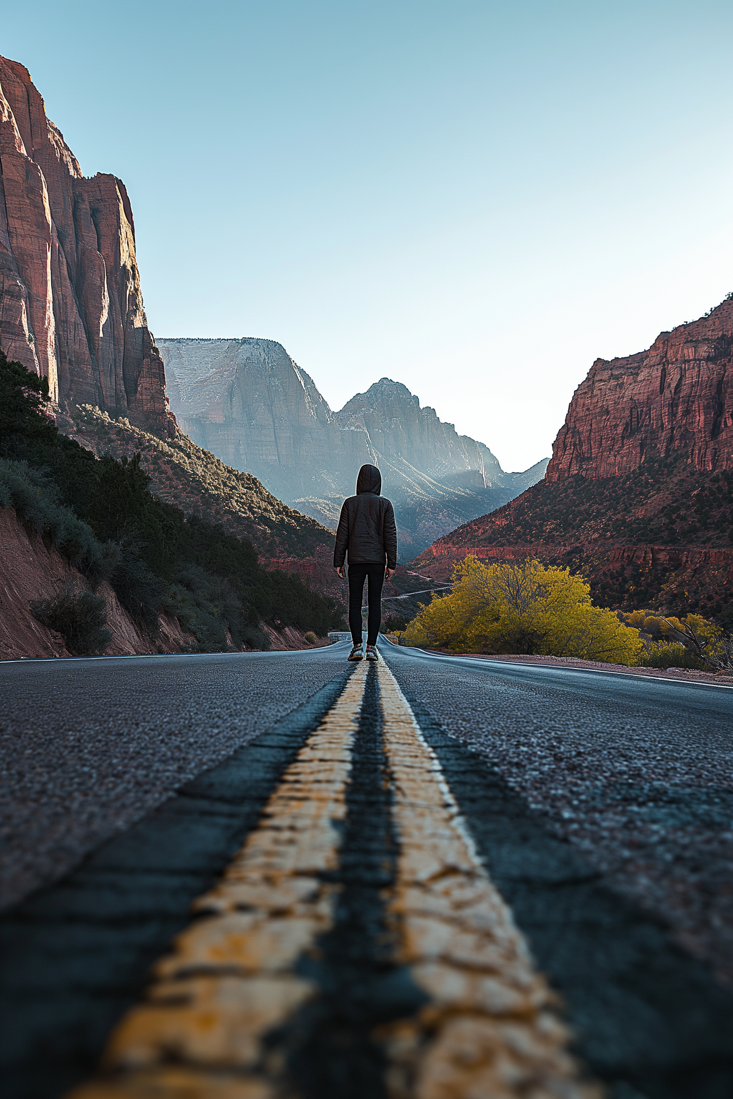 Solitary Traveler on a Desert Road at Twilight