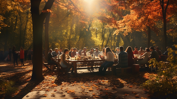 Autumnal Gathering in Sunlit Forest