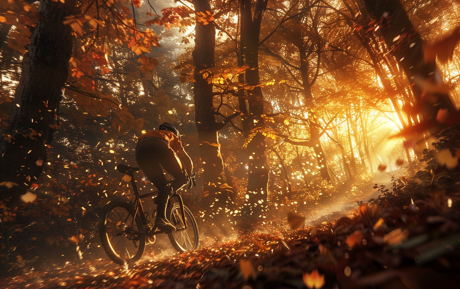 Cyclist in Autumn Forest