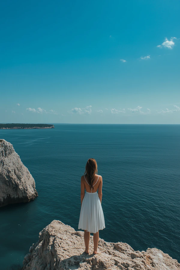 Woman on Coastal Cliff