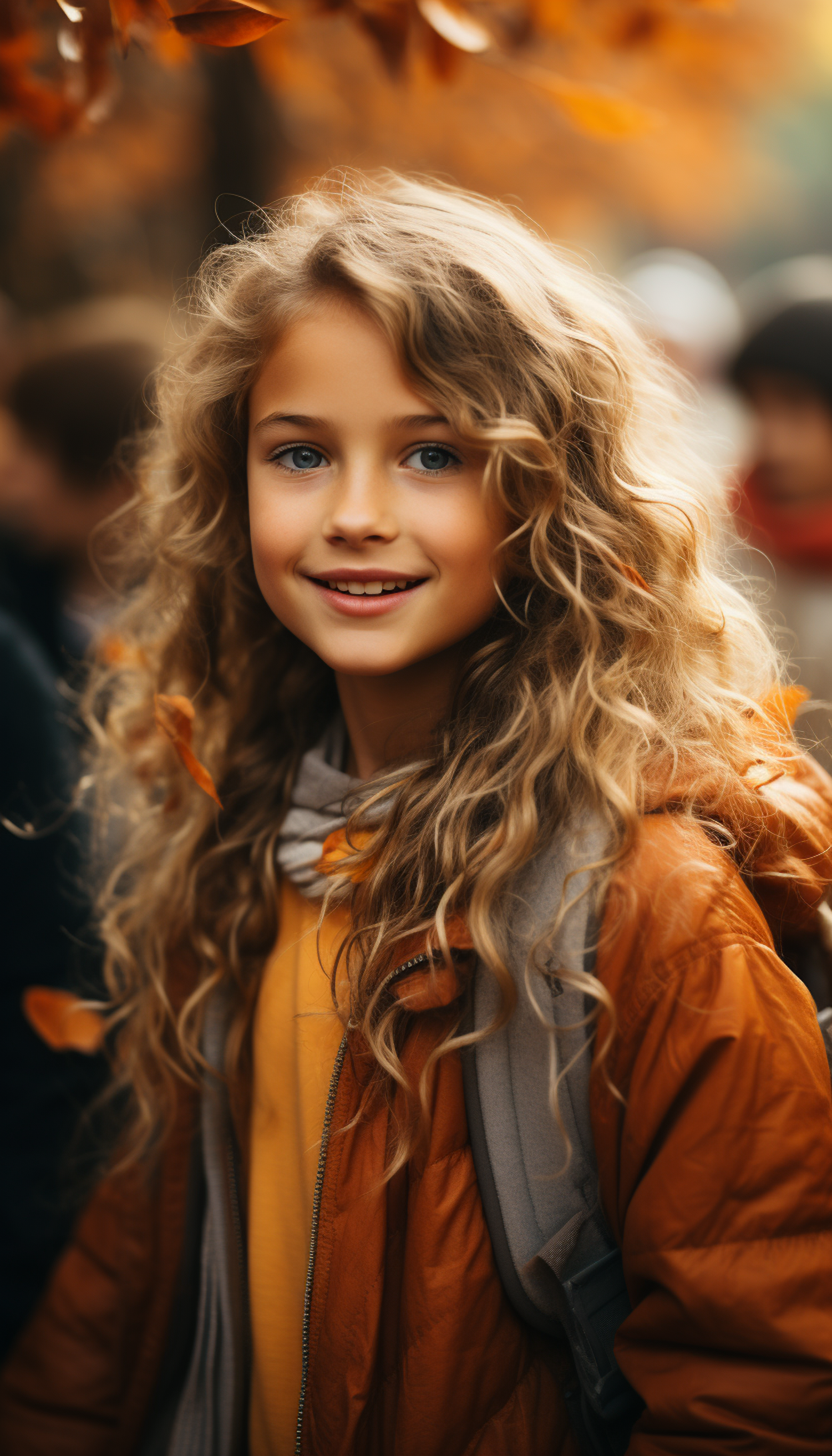 Autumn Serenity: The Joyful Schoolgirl with Blue Eyes