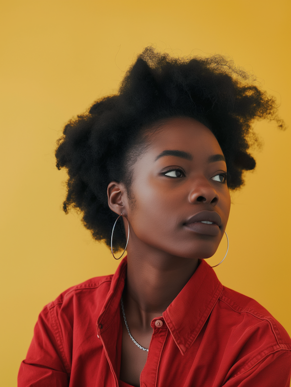 Contemplative Woman with Vibrant Yellow Backdrop