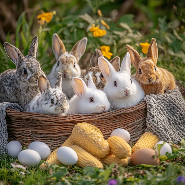Basket of Rabbits Outdoors