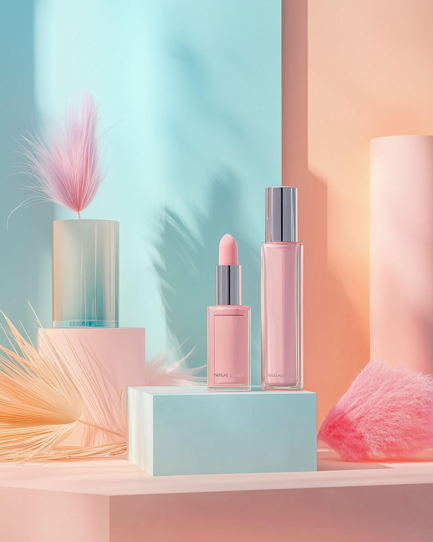 Cosmetic Arrangement with Pastel Background