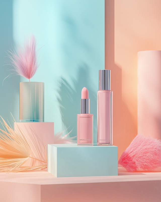 Cosmetic Arrangement with Pastel Background