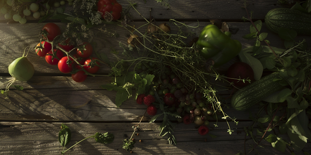 Fresh Vegetables on Rustic Surface