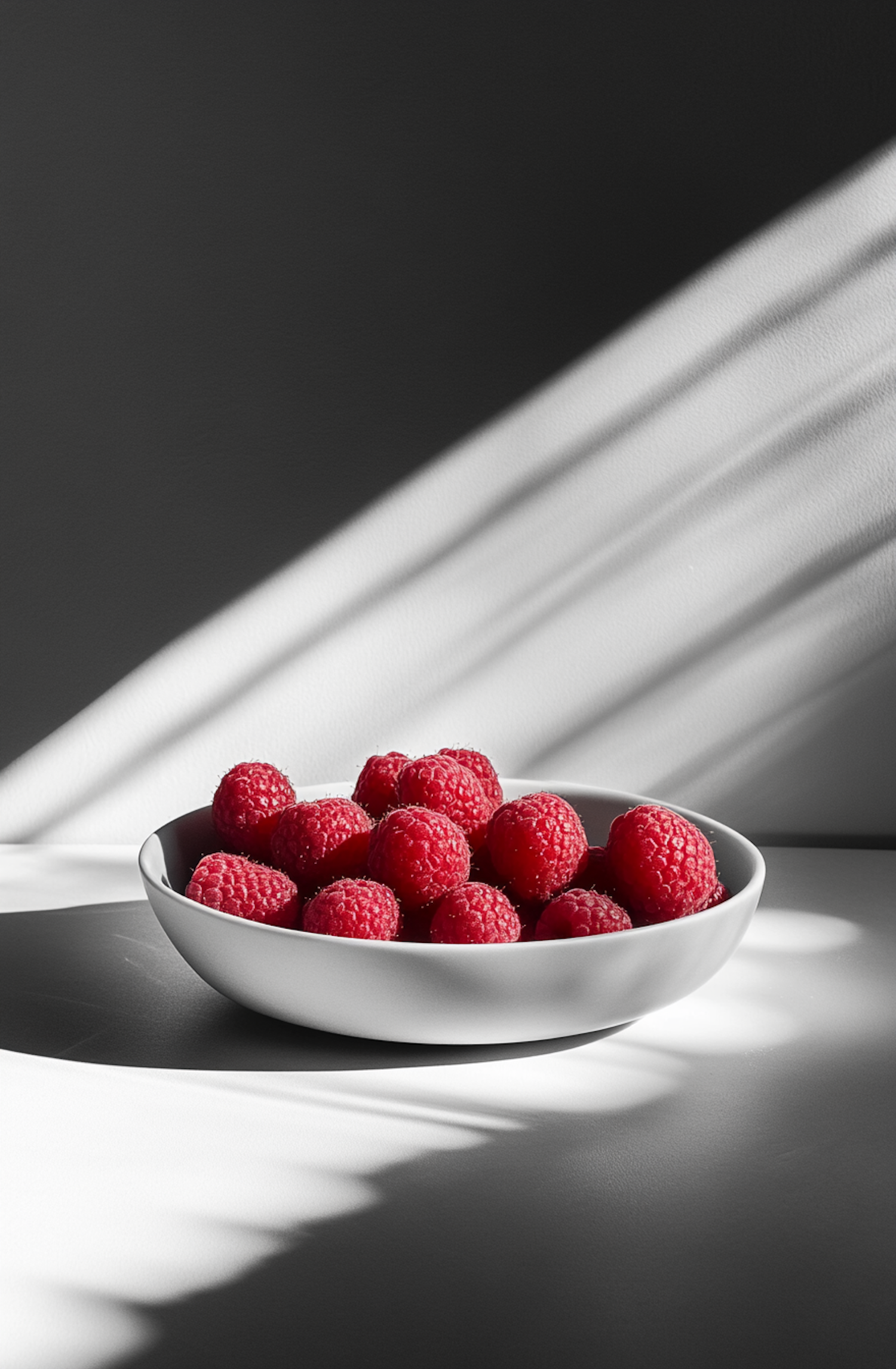 Raspberries in White Bowl