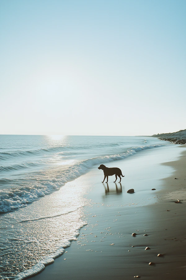 Serene Beach Scene with Dog