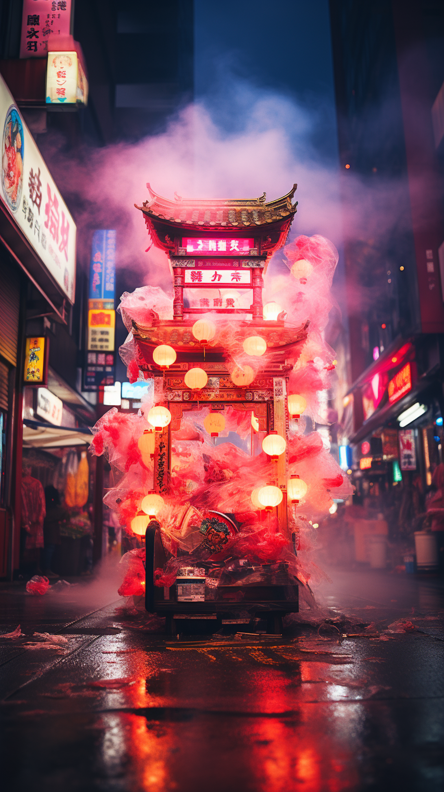 Mystical Nocturne of an Illuminated Chinese Archway