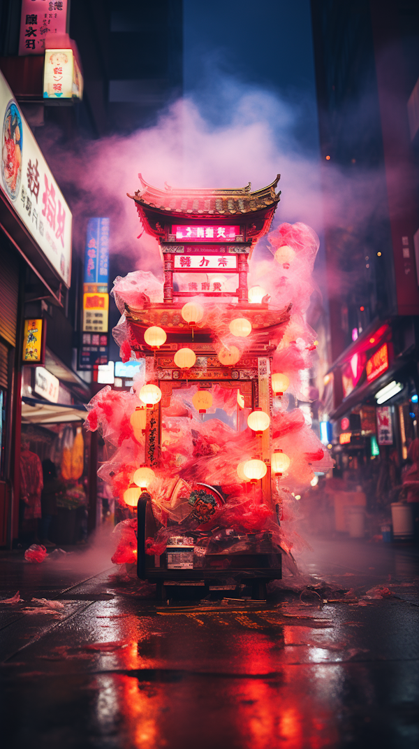 Mystical Nocturne of an Illuminated Chinese Archway