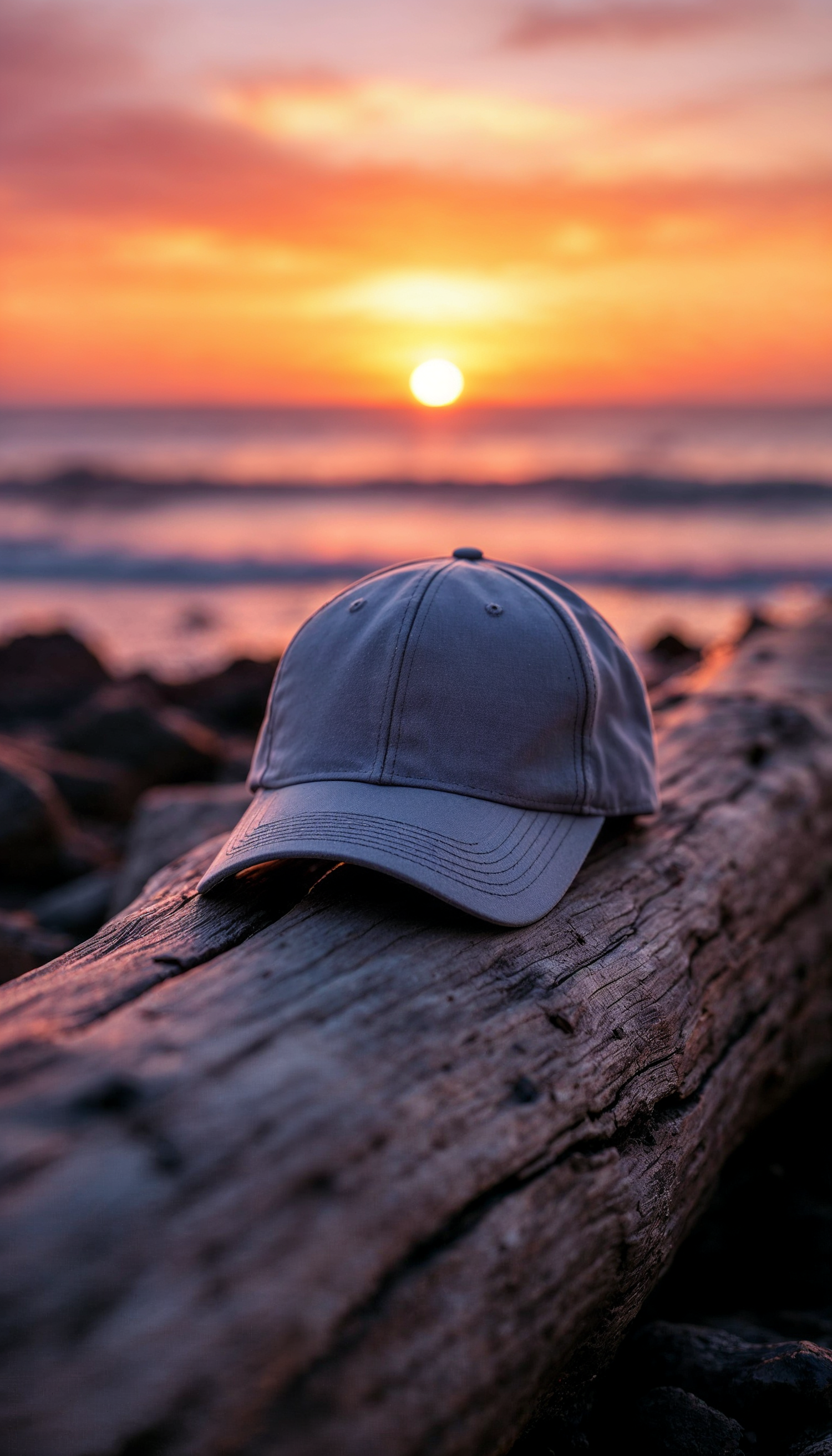 Sunset Driftwood with Baseball Cap