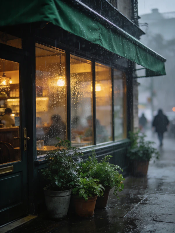 Cozy Café on Rainy Day