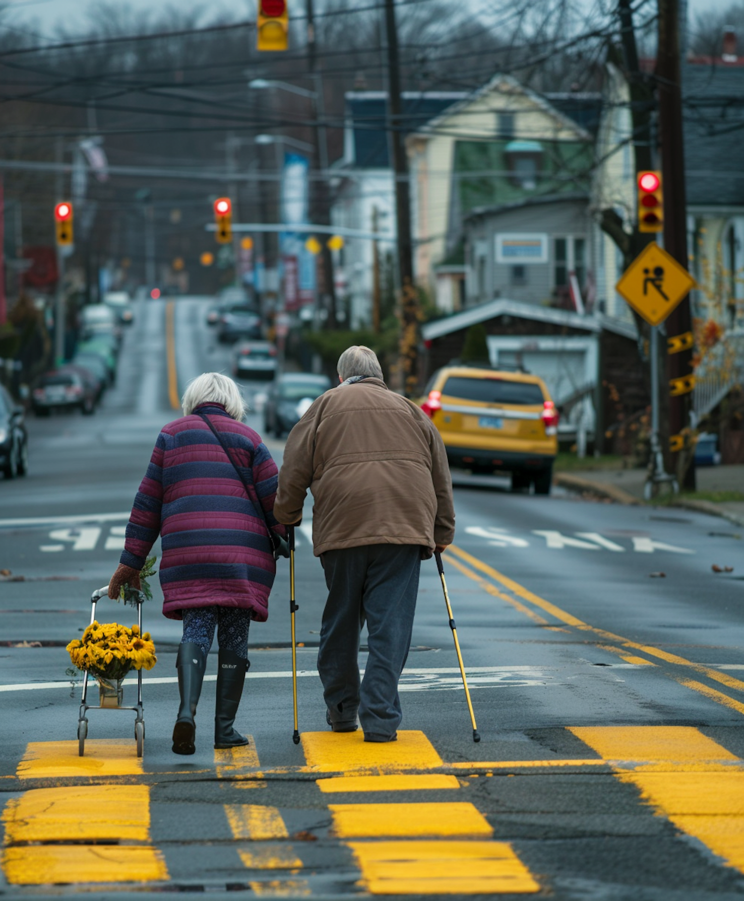 Elderly Couple Crossing the Street