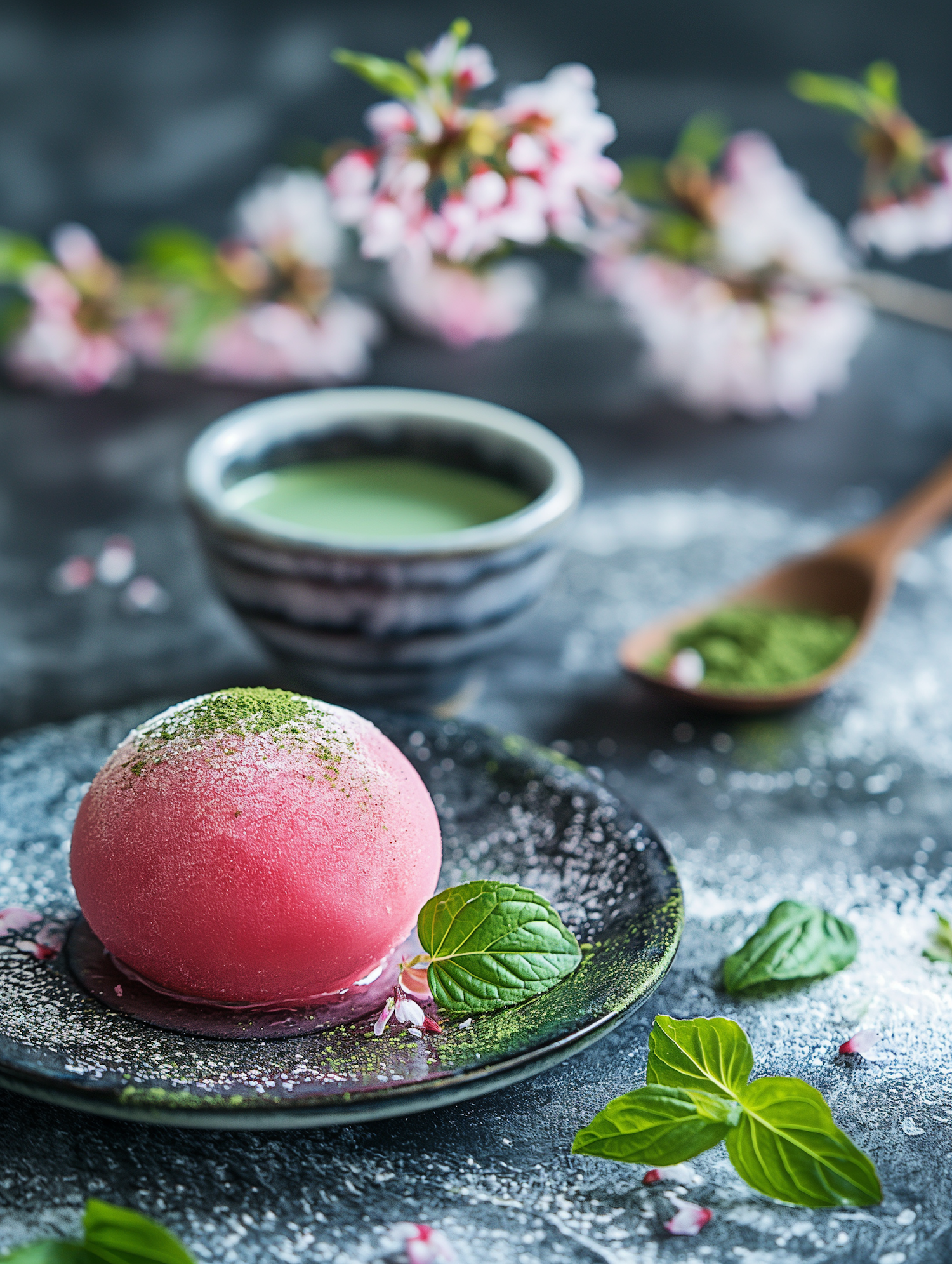 Serene Japanese Tea Setting with Mochi