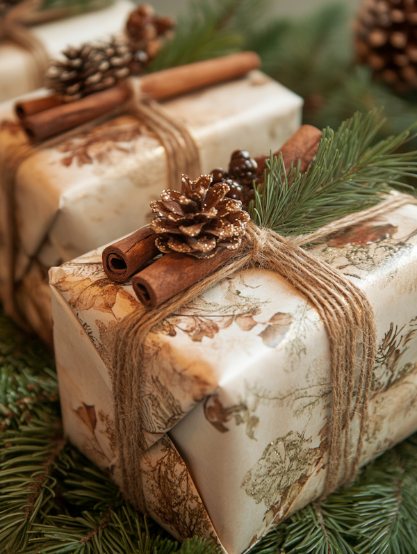 Beautifully Wrapped Gifts with Natural Elements