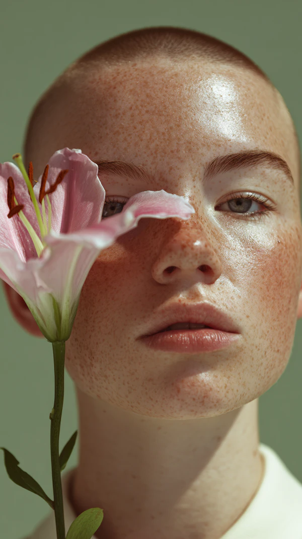 Freckled Portrait with Lily