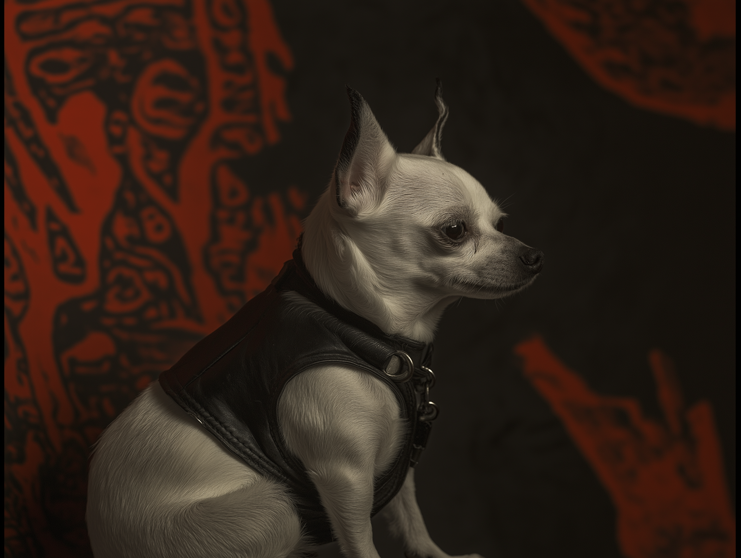 Chihuahua in Black Leather Vest