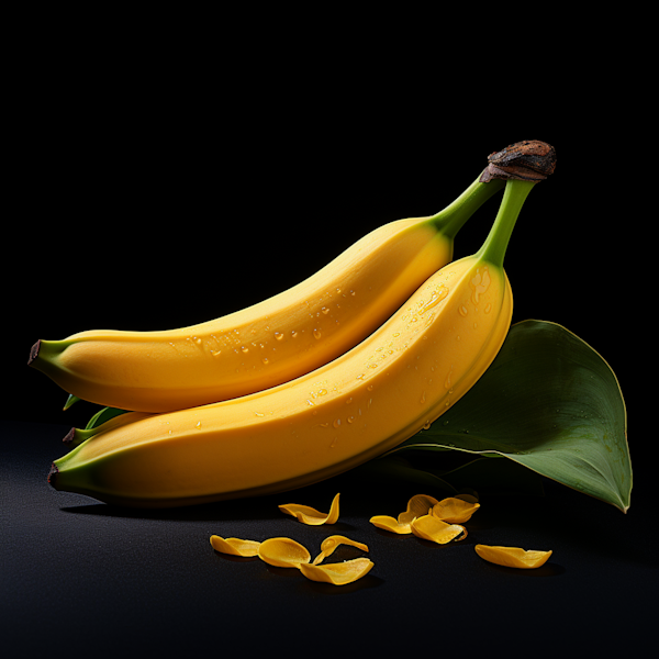 Gleaming Trio of Bananas with Leaf and Chips