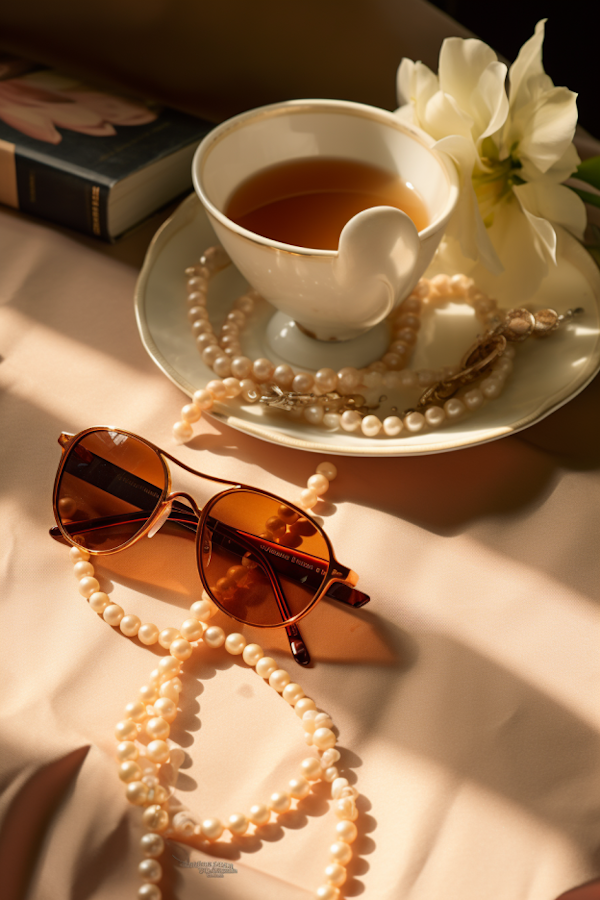 Tranquil Teatime with Pearls and Sunglasses