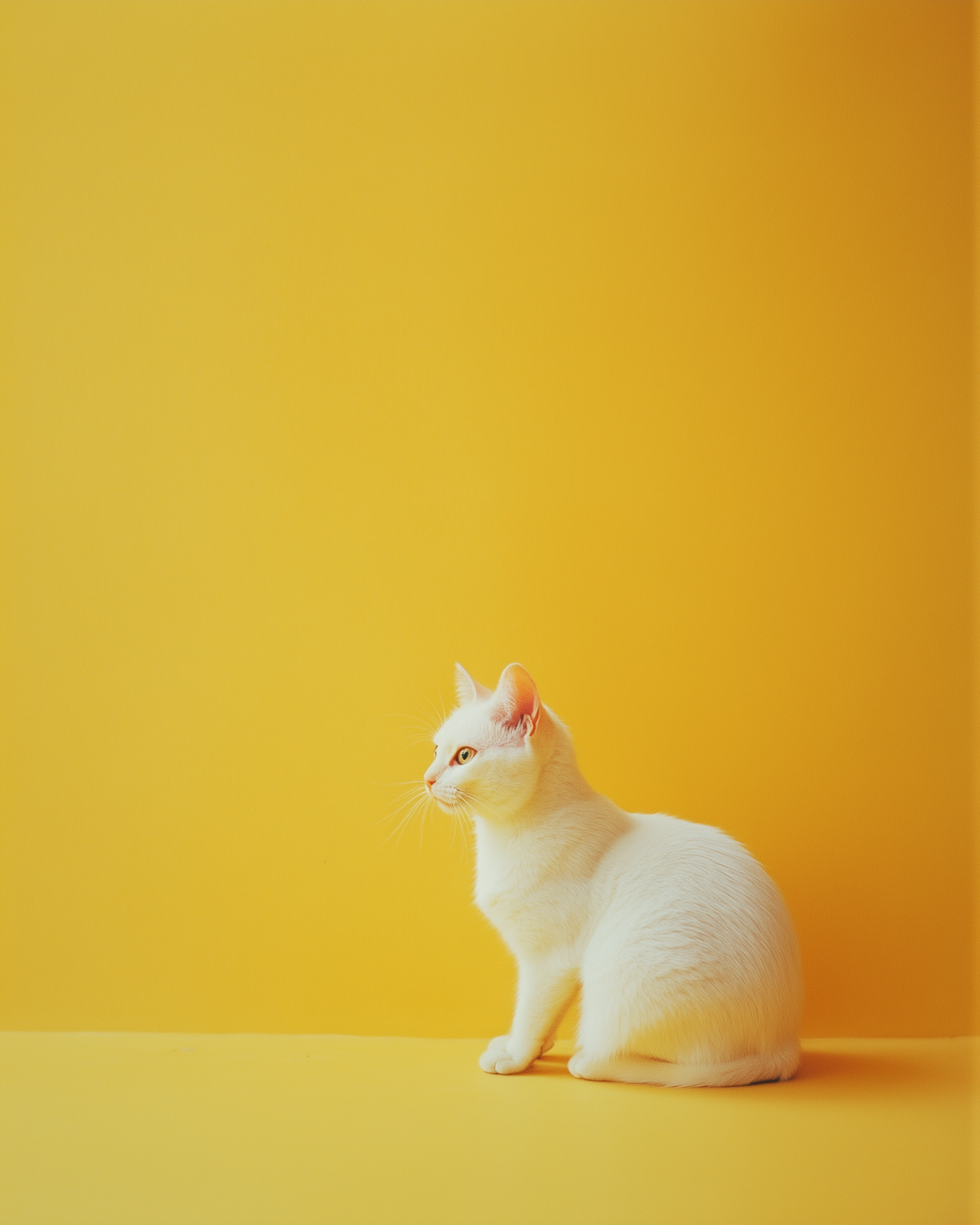 White Cat on Yellow Background