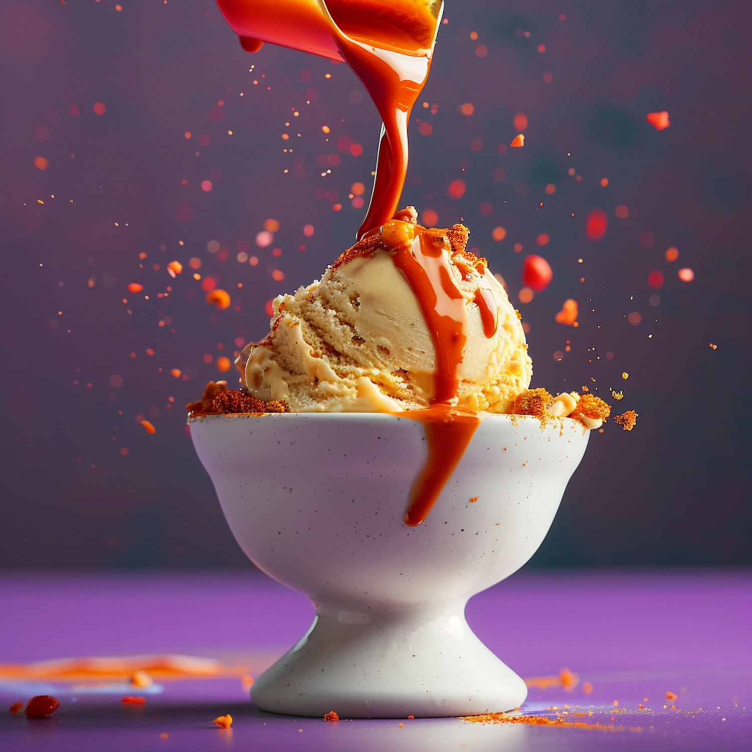 Caramel Pouring on Ice Cream