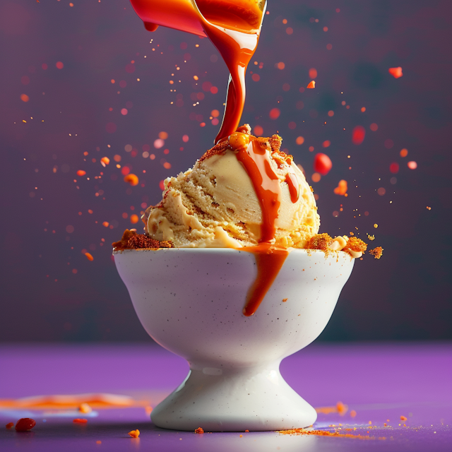 Caramel Pouring on Ice Cream