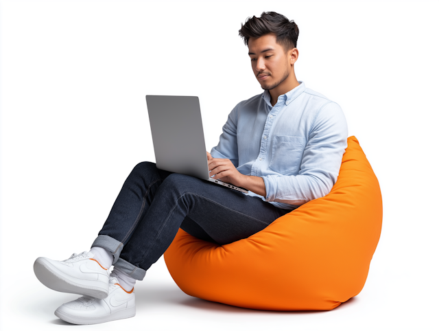 Young Man on Orange Bean Bag