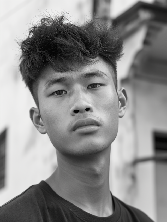 Intense Grayscale Portrait of Young Man