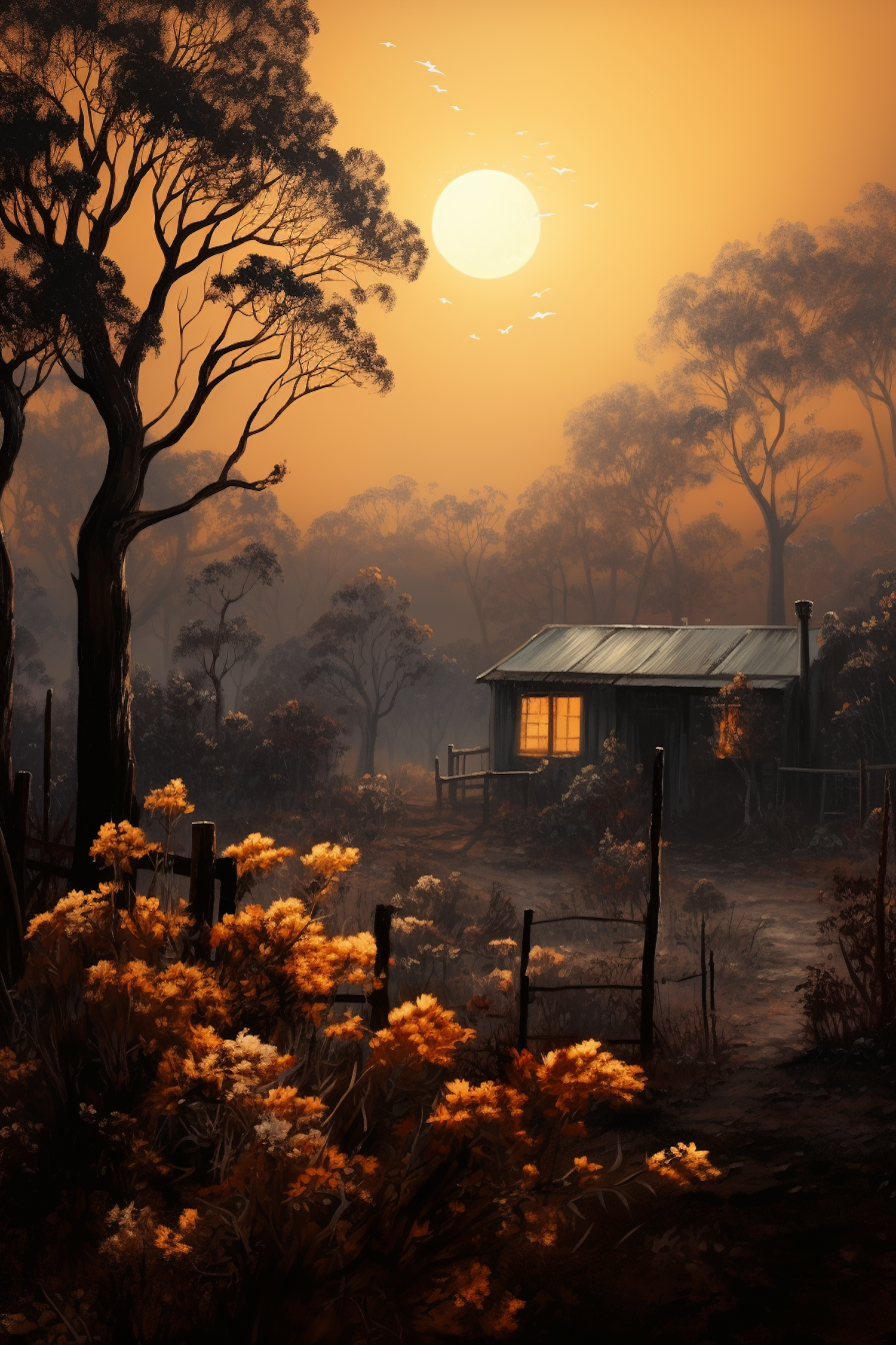 Golden Solitude: Rustic Cabin at Sundown