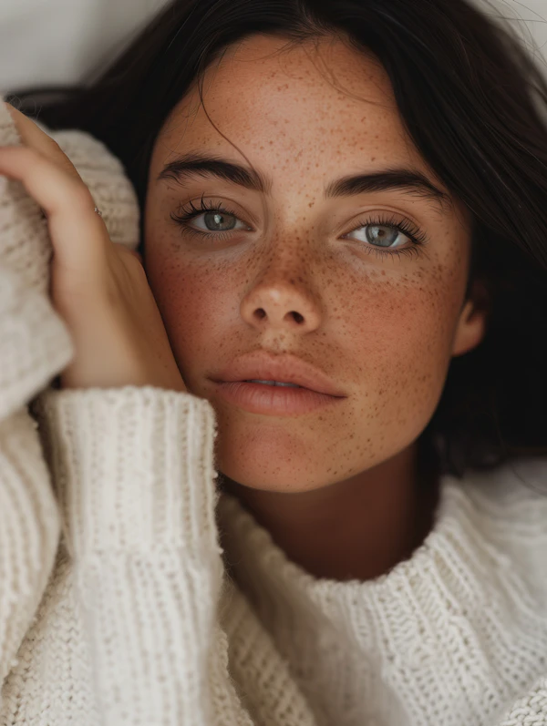 Serene Portrait of a Freckled Woman