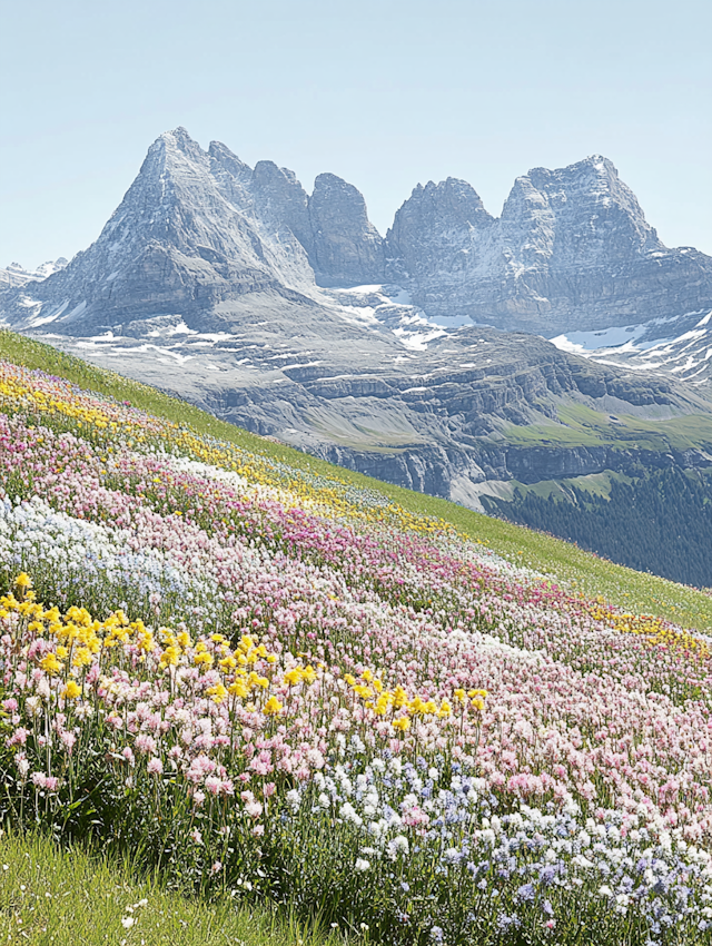 Vibrant Meadow with Mountain Range