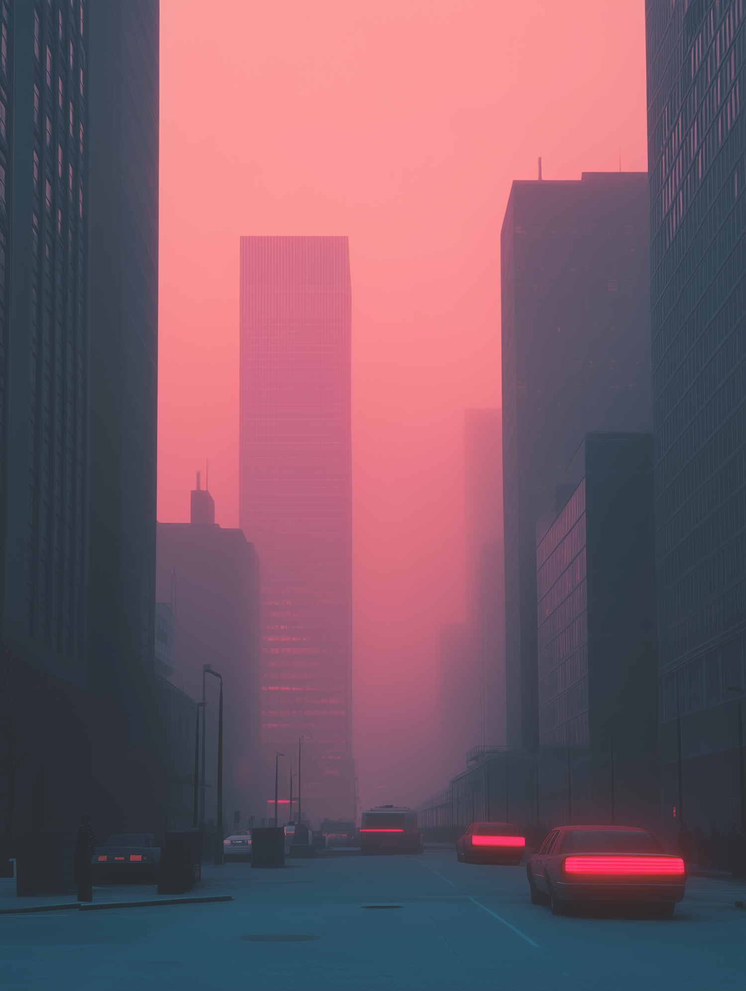 Ethereal Cityscape in Pink Fog