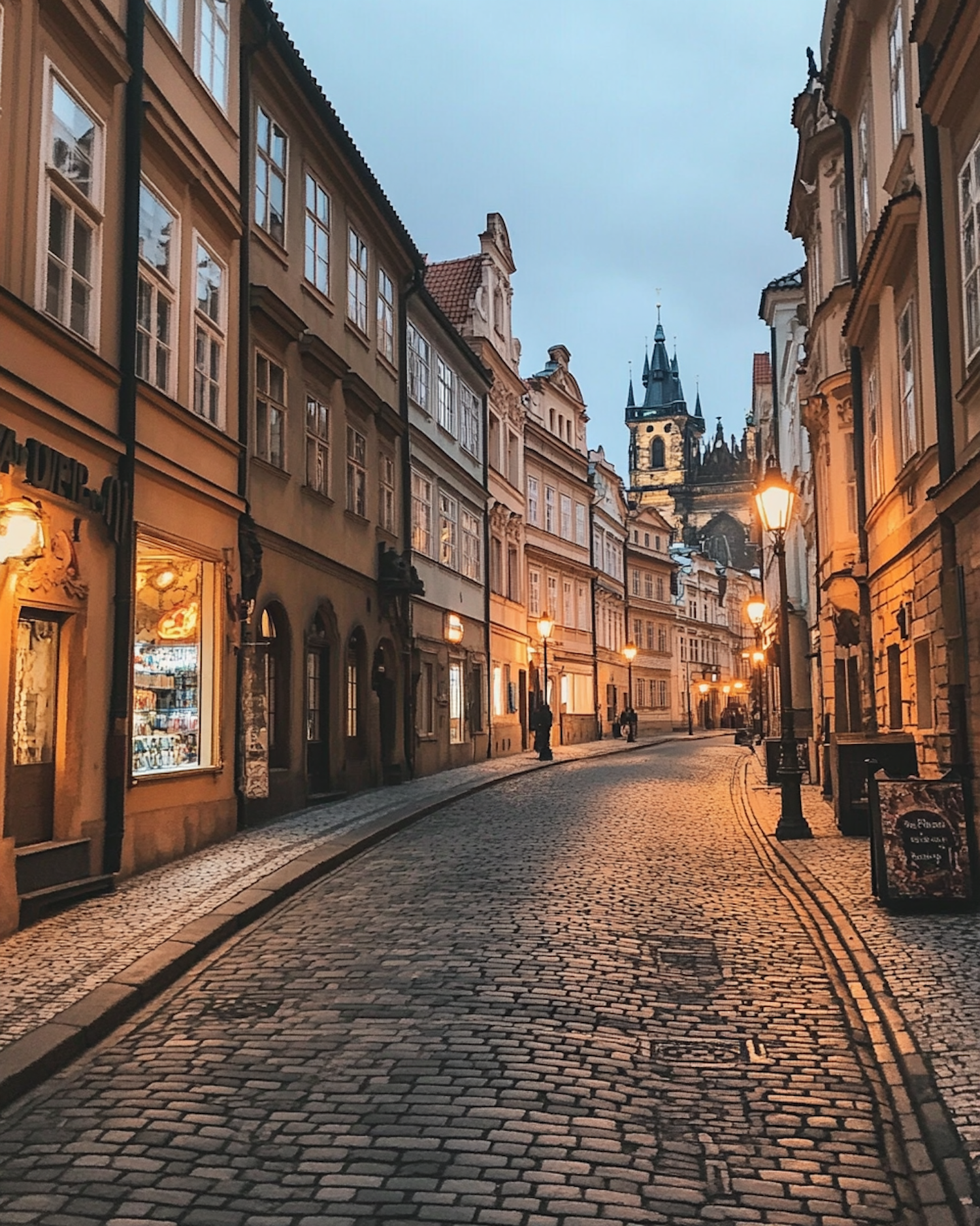 European Cobblestone Street at Dawn/Dusk