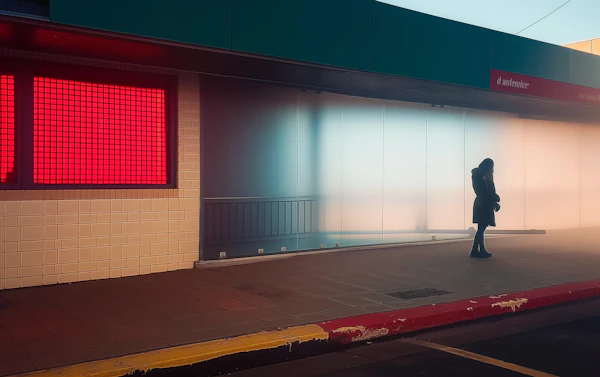 Solitary Figure Amidst Urban Sunset