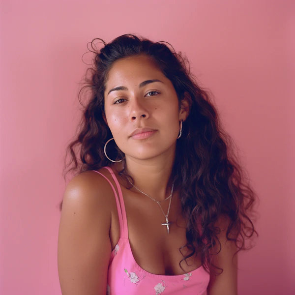 Introspective Young Woman in Pink