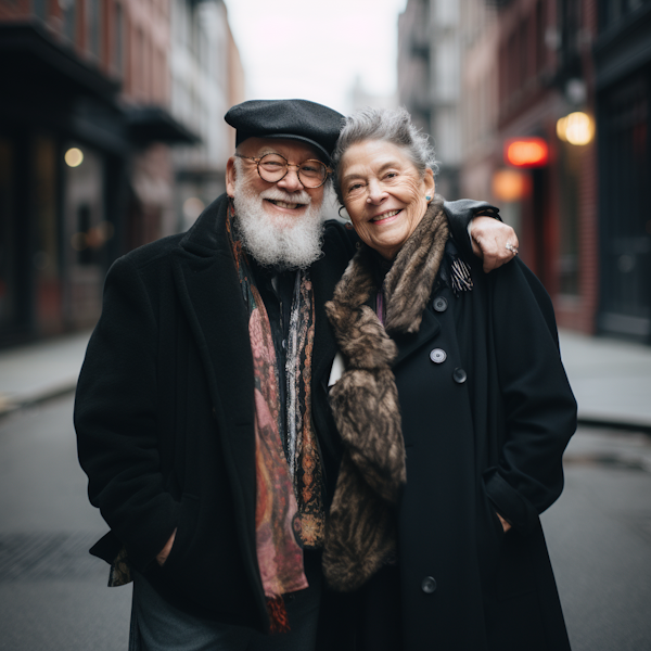 Elegantly Winter-Clad Elderly Couple In Shared Contentment