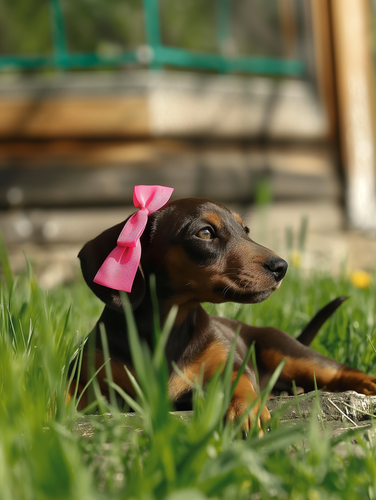 Young Dachshund in Green Grass