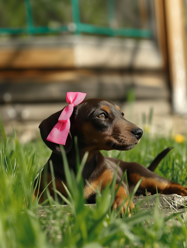 Young Dachshund in Green Grass